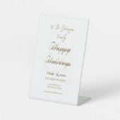 prettige feestdagen Faux Gold Script Unieke Kerstm Reclamebord Met Voetstuk (Voorkant)