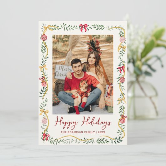 Prettige feestdagen Feestelijk groen en bogen Feestdagenkaart (Staand voorkant)