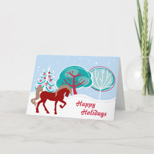 Prettige feestdagen Feestelijk Paard Sneeuwachtige Kaart