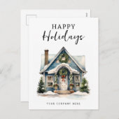 Prettige feestdagen Feestelijk Waterverf Huis (Voorkant / Achterkant)