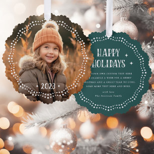 Prettige feestdagen Feestelijke dot border pine gr Ornament Kaart