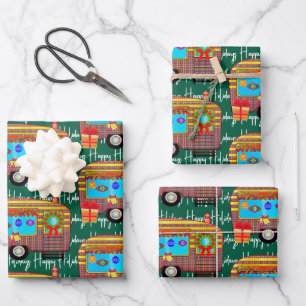 Prettige feestdagen Feestelijke Retro Camper Inpakpapier Vel