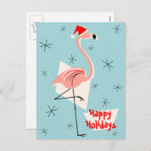 Prettige feestdagen Flamingo Santa Blue (Voorkant / Achterkant)