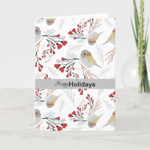 prettige feestdagen Floral Grey Red Hearts Kaart