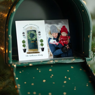 Prettige feestdagen Foto groene Waterverf voordeur Feestdagenkaart