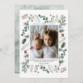 Prettige feestdagen Foto van Greenery & Holly Fami Feestdagenkaart (Voorkant / Achterkant)