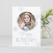 Prettige feestdagen Frosty Winter Snowflakes Blue Feestdagenkaart (Staand voorkant)