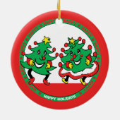 prettige feestdagen Funny Dansende kerstbomen Keramisch Ornament (Achterkant)