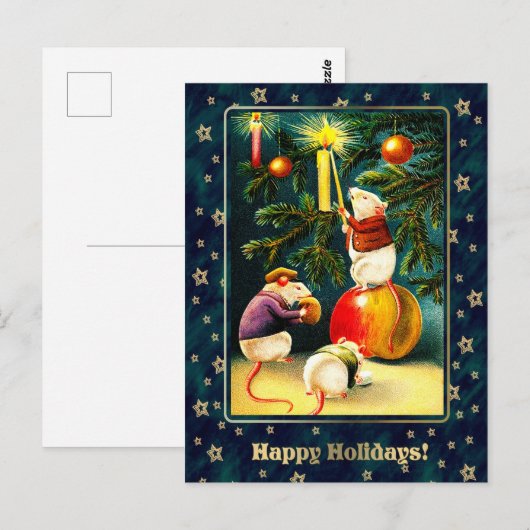 prettige feestdagen.  Funny Mice Kerstmis Briefkaart (Voorkant / Achterkant)