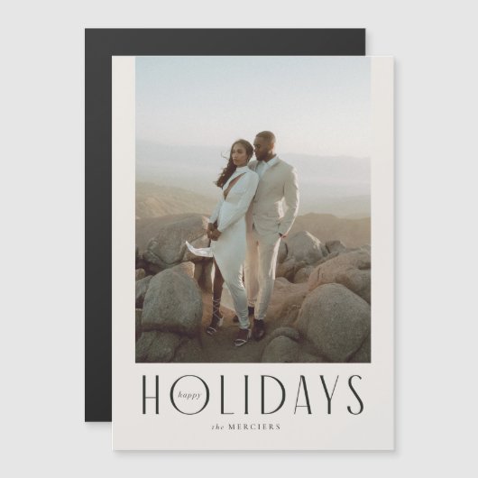 Prettige feestdagen Geavanceerde crème en zwart Magnetische Uitnodiging (Voorkant / Achterkant)