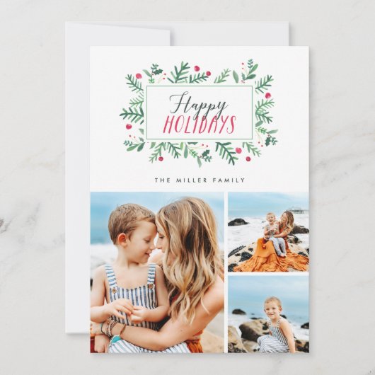 Prettige Feestdagen Geschilderde Botanicals 3 Foto Feestdagenkaart (Voorkant)