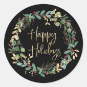 Prettige feestdagen getrokken | Zwart en modern Fa Ronde Sticker (Voorkant)