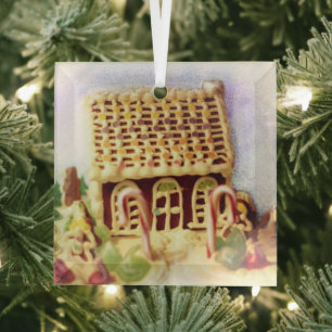 prettige feestdagen Gingerbrood House Square Glas Ornament