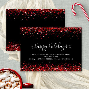 Prettige feestdagen Glam Red Glitter Feestdagenkaart