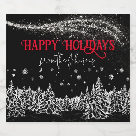 Prettige feestdagen Glitter Kerstbomen Sparkling Wijnetiket (Enkel label)