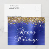 prettige feestdagen Gold Glittery Faux Blue Folie (Voorkant / Achterkant)