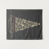 Prettige feestdagen Gold Pine Cone Bough Wandkleed (Voorkant (horizontaal))