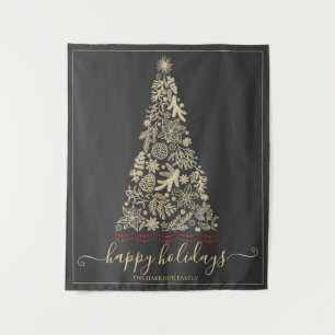 Prettige feestdagen Gold Pine Cone Bough Wandkleed
