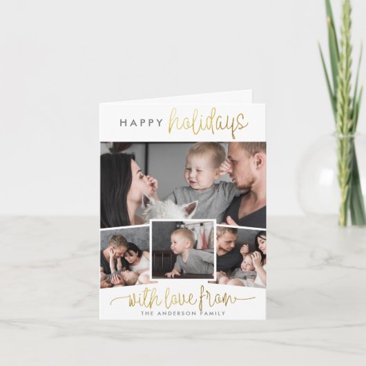 prettige feestdagen | Gold Script en vier foto's m (Voorkant)