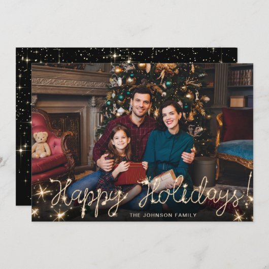 prettige feestdagen Gold Sparkle Manuscript FOTO G Feestdagenkaart (Voorkant / Achterkant)