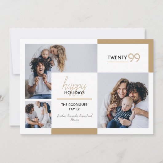 Prettige feestdagen Gold Three-Photo Feestdagenkaart (Voorkant)