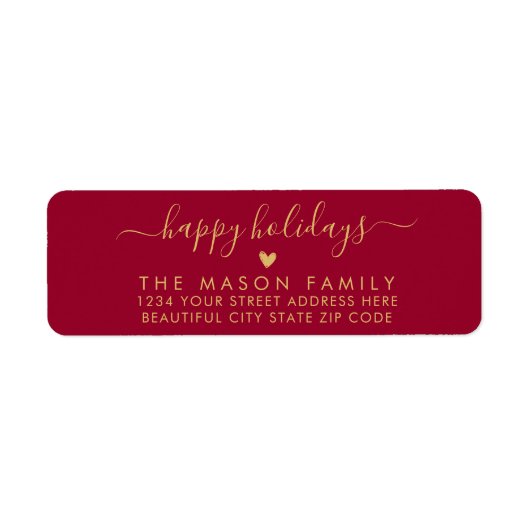 Prettige feestdagen Goud en rood Etiket (Voorkant)