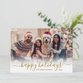 Prettige feestdagen Goud Script 2 Foto Kerstmis Feestdagenkaart (Staand voorkant)