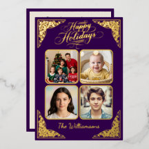 Prettige feestdagen Goud, vier afbeeldingen, paars