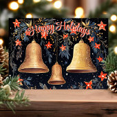 Prettige feestdagen gouden klokken en bloemen