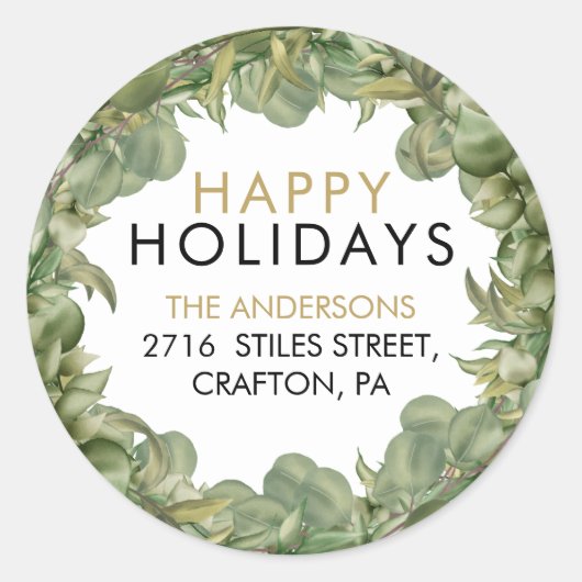 Prettige feestdagen Greenery Wreath Ronde Sticker (Voorkant)