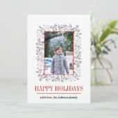 Prettige feestdagen Grijs rood bessen blad Feestdagenkaart (Staand voorkant)