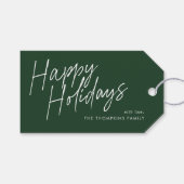 Prettige feestdagen Groen Modern Eenvoudig Script Cadeaulabel (Voorkant (Horizontaal))