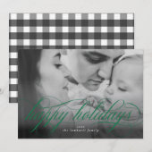 Prettige feestdagen Groen Script Foto Kerst Kaart (Voorkant / Achterkant)