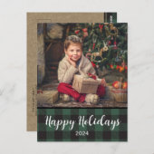 Prettige feestdagen Groene Buffel Plaid 2024 Briefkaart (Voorkant / Achterkant)