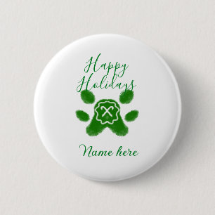 Prettige feestdagen Groene hond huisdier poot snoe Ronde Button 5,7 Cm