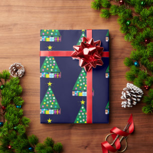 Prettige feestdagen Groene kerstboom: donkerblauw Cadeaupapier