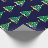 Prettige feestdagen Groene kerstboom: donkerblauw Cadeaupapier (Hoek)