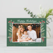 Prettige feestdagen Groene rode bessen Kerstmis Fo Feestdagenkaart (Staand voorkant)