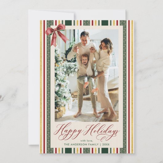  Prettige feestdagen groene strepen & boog Feestdagenkaart (Voorkant)