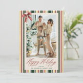  Prettige feestdagen groene strepen & boog Feestdagenkaart (Staand voorkant)