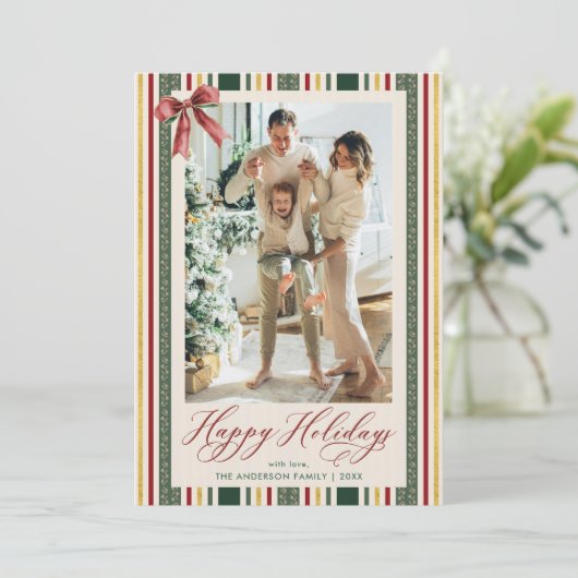  Prettige feestdagen groene strepen & boog Feestdagenkaart (Staand voorkant)