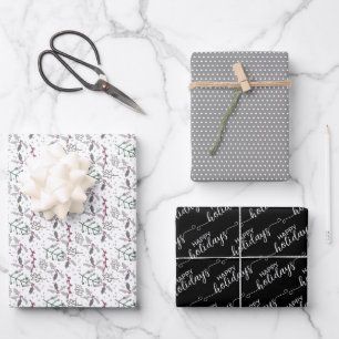 prettige feestdagen groet wil zwart en wit inpakpapier vel