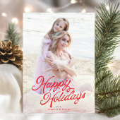 Prettige feestdagen Grote foto rode belettering ov Feestdagenkaart