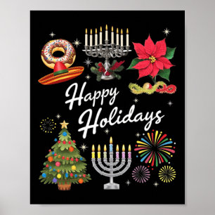 Prettige feestdagen Hanukkah Feliz Navidad Christm Poster