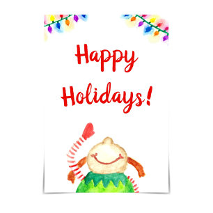 "Prettige feestdagen" Happy Elf Waterverf Kaart