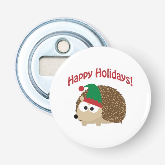 prettige feestdagen! Hedégel Elf Button Flesopener (Voorkant)