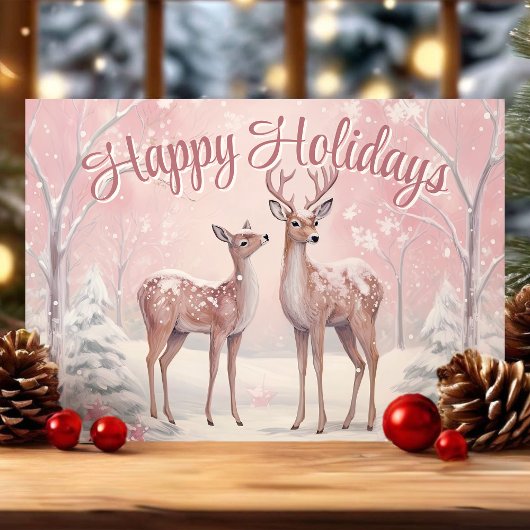 Prettige feestdagen Herten in het roze winterbos