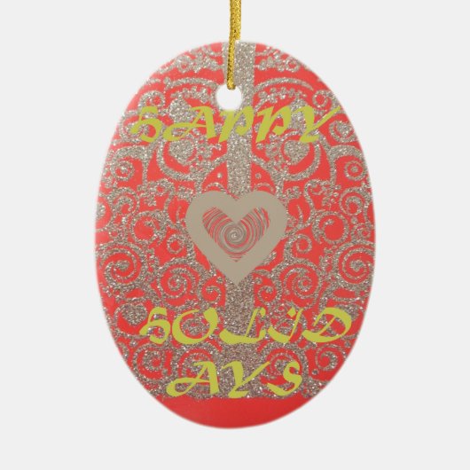 Prettige feestdagen Het Hart Rood en Goud Collecti Keramisch Ornament (Voorkant)