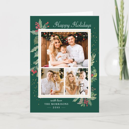 Prettige feestdagen Holly Berries Xmas Green (Voorkant)