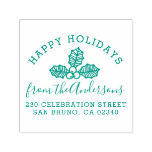 prettige feestdagen Holly Familienaam & Return-adr Zelfinktende Stempel